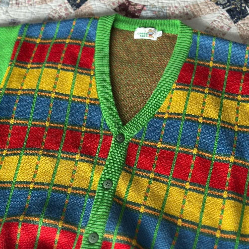 Colorful Vintage Plaid Cardigan Sweater